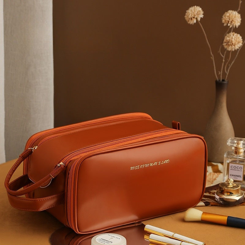 Three-Layer Double Zipper Cosmetic Bag